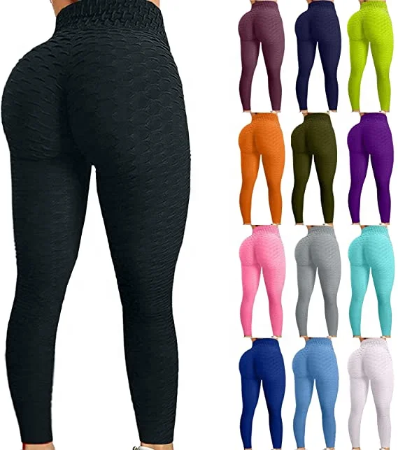 

Women's High Waist Yoga Pants Tummy Control Workout Ruched Butt Lifting Stretchy Scrunch Butt Leggings Textured Booty Tights, 17colors