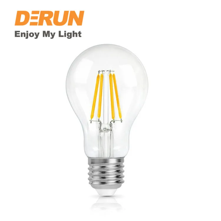 A60 LED Filament Lights Amber Golden 2w 4w 6w 8w E26 E27 B22 2200K 2200K 2800K Glass A19 Edison LED Filament Bulb , FMT-A60