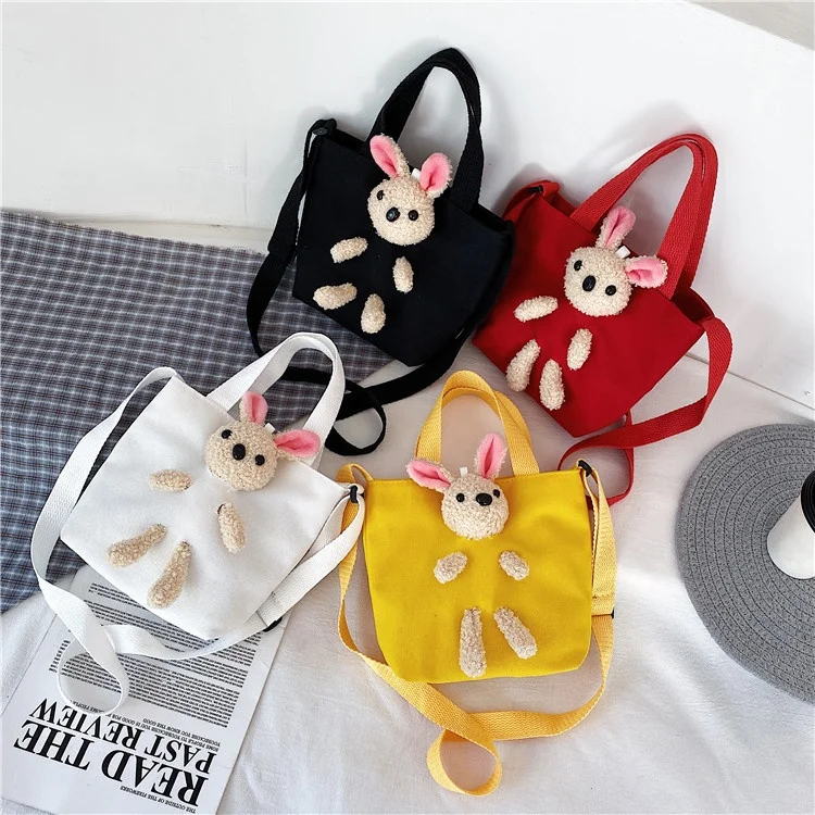 

Hot Selling Good Quality Bucket Bags Crossbody Canvas Shoulder Women Bags With Cute Bear, Black, white, yellow, red