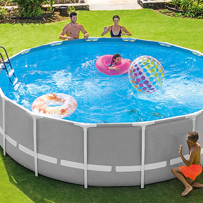 

New design 0.6mm pvc easy set up family above ground metal frame outdoor swimming pool, Grey and blue or customizable