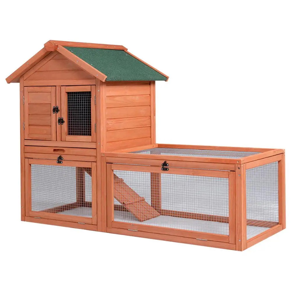 

Pet Wooden House Rabbit Hutch Bunny Chicken Coops Cages with Tray Run Outdoor, Optional