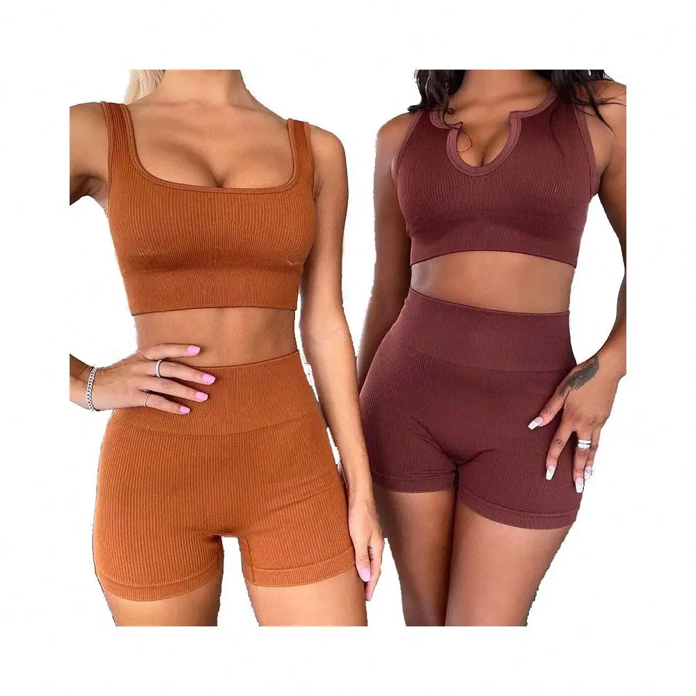 

livingfun TZ4319 ins hot-selling 2021 women activewear seamless knit sexy sports vest bra and shorts gym suits fitness yoga set, 12 colors