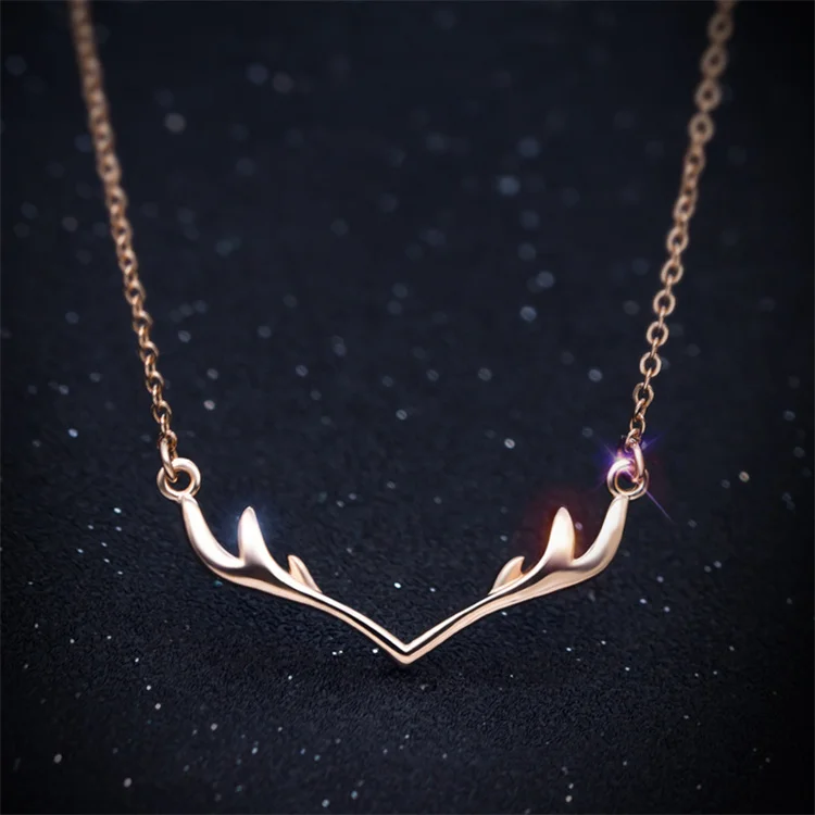 

Temperament Sterling Silver Short Antler Clavicle Chain Rose Gold S925 Silver Antler Pendant Necklace