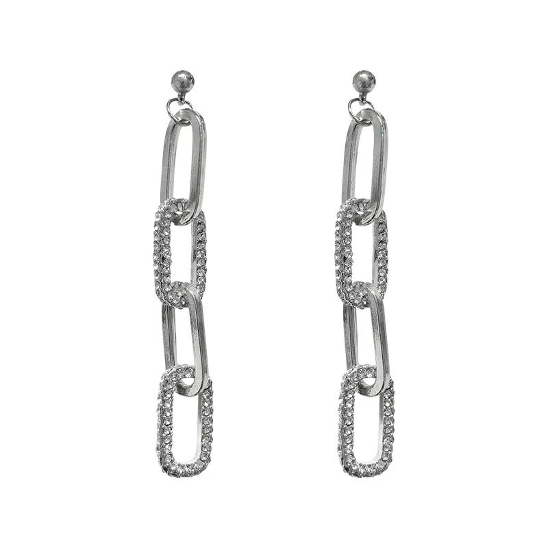 

Fashion exaggeration diamond long chain earrings Korean geometric long square link eardrop earrings