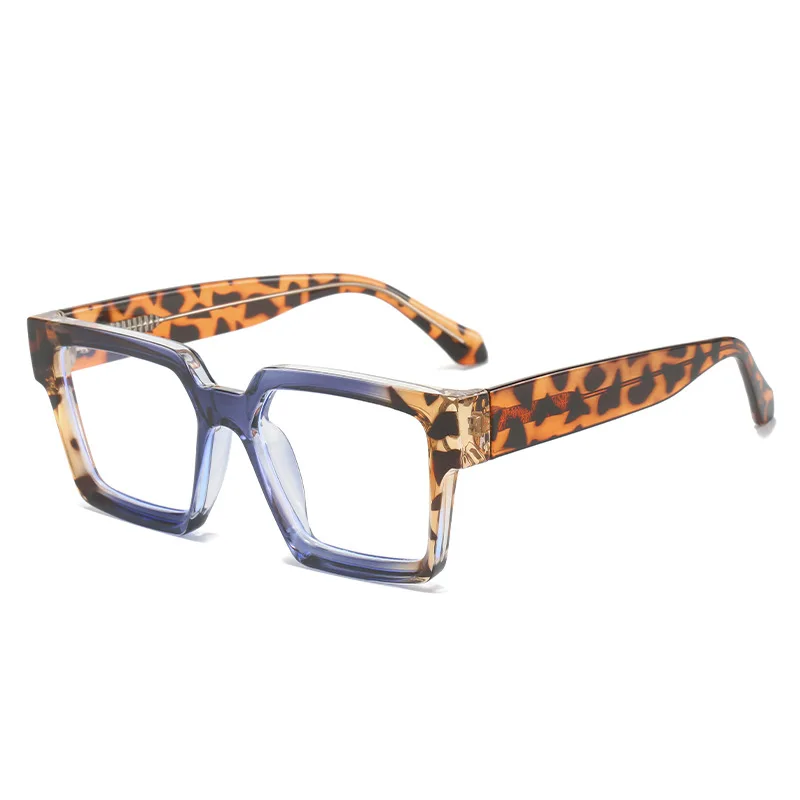 

36519 Anti Blue Light Glasses Square Oversized Computer Eyeglasses For Women TR90 Frame Big Leopard Decorative Eyewear Luxury