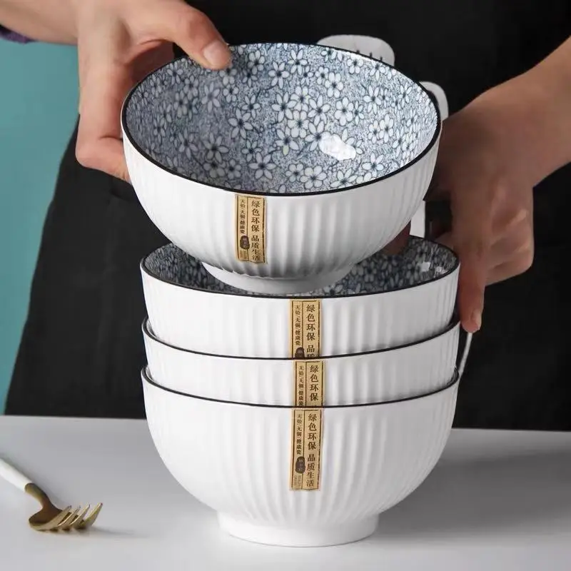 

Japanese ceramic round ramen noodle bowls udon soup restaurant serving porcelain beauty cereal rice bone china serving bowls, White