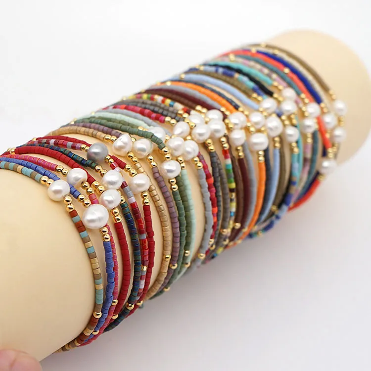 

BB2005 Adjustable Freshwater Pearl Bracelet ,Rainbow Minimal Tiny Pearl Bracelet For Friendship Pearl Bracelet, Colorful