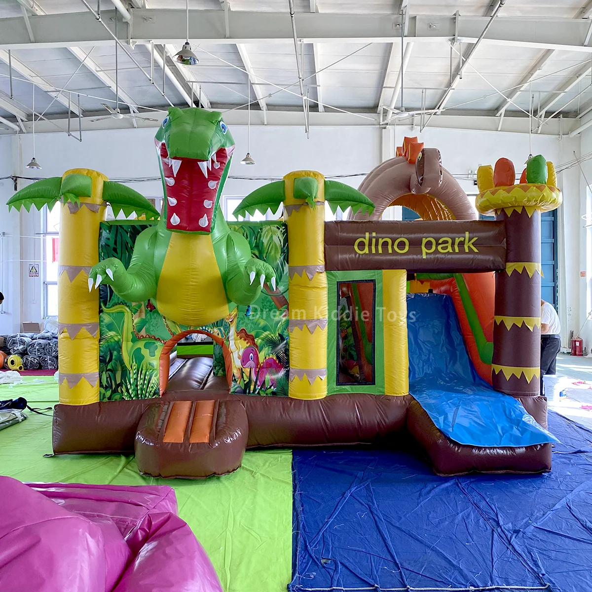 

Dino park inflatable combo jumping castle with slide for kids birthday dinosaur inflatable bounce house for party rental