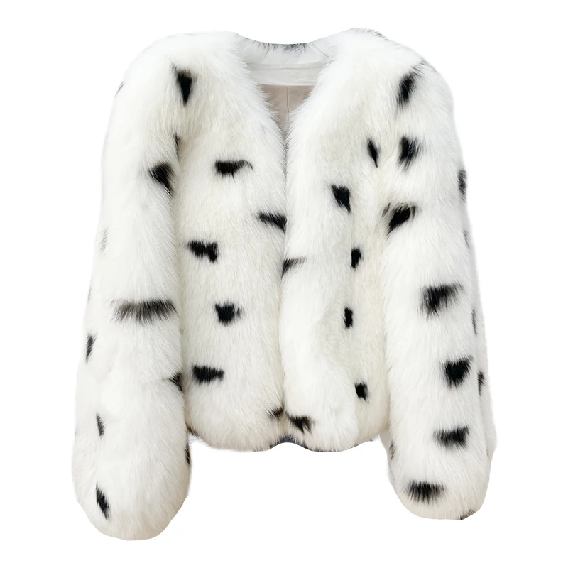 

QIUCHEN QC21108 Fashion Winter Warm Fluffy Women Cropped Casual Jacket White Fox Fur Coat