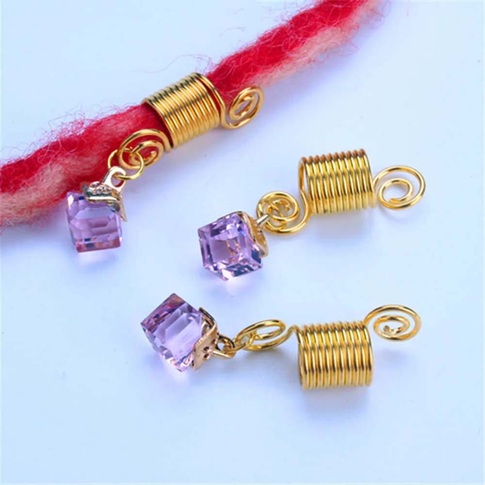 

Jachon New Golden Hair Jewelry Charms Twisted Braid Rings Vintage alloy spring set diamond tiara pendant pink crystal hair ring