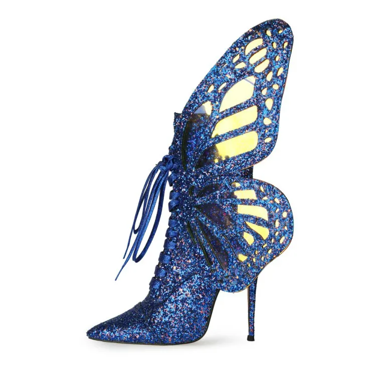 

Detachable Butterfly Wing 2021 Unique Fashion Botas Mujer Glitter Rainbow Color With Straps Fall Boots for Women, Blue, white, pink