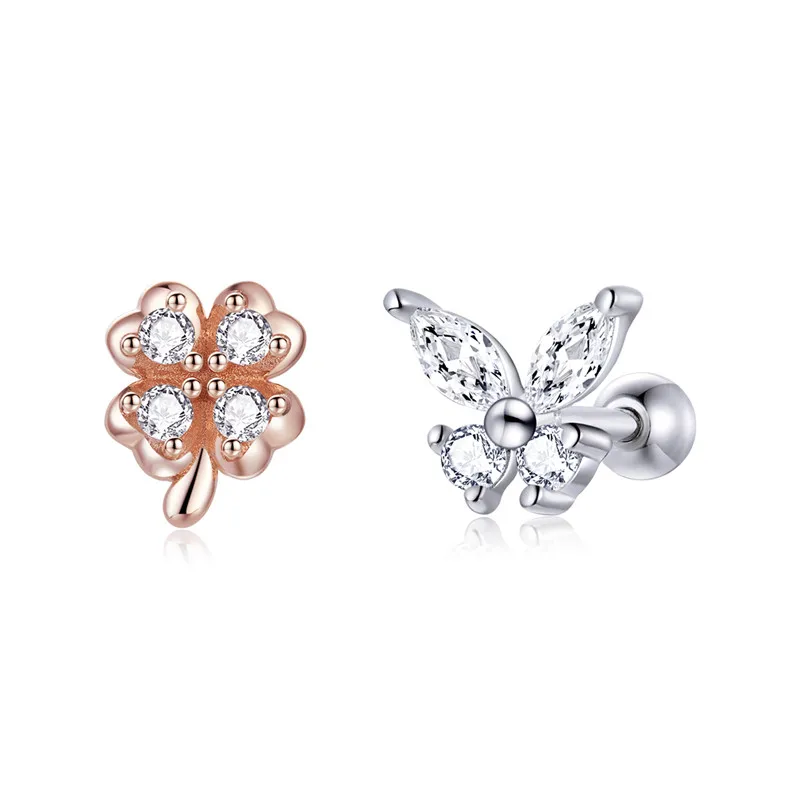 

SCE1008 New arrival lucky grass butterfly 925 silver stud earrings