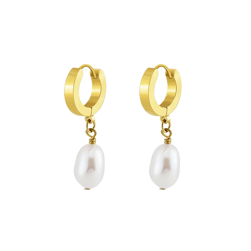 

Hypoallergenic Designer Freshwater Pearl Earrings Trendy Luxury Stainless Steel 18k Gold Plated Statement Hoop Earrings Women