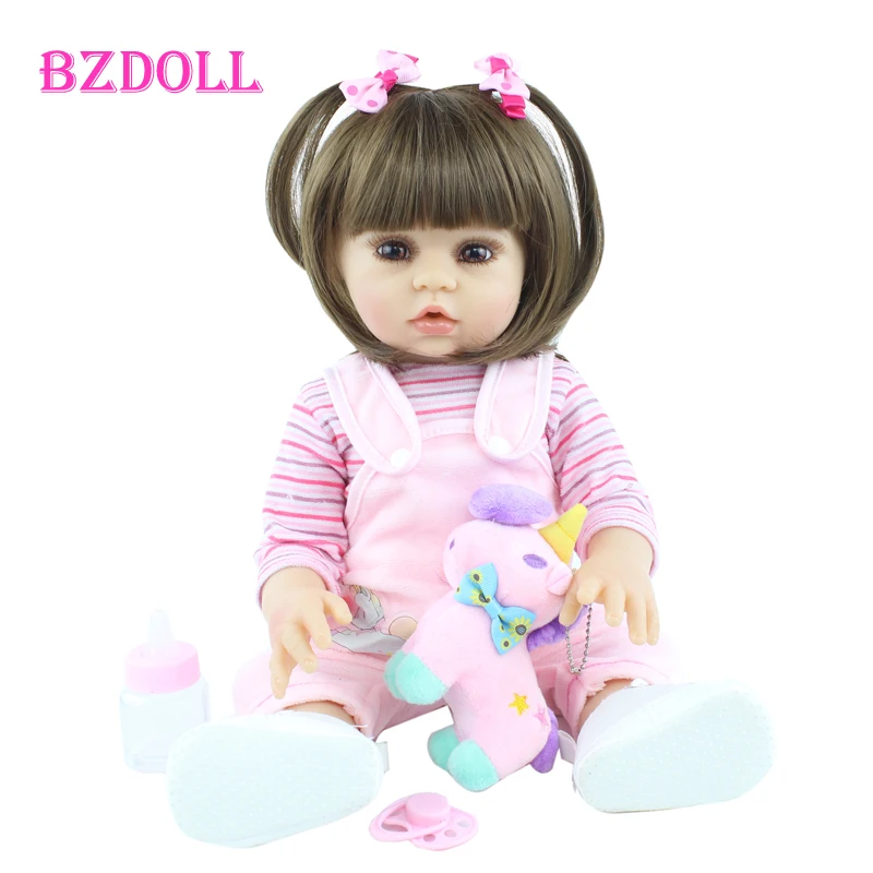 

48 CM Full Silicone Reborn Doll For Girl 19 inch Soft Vinyl Princess Babies Birthday Gift Bonecas Kids Bathe Toys