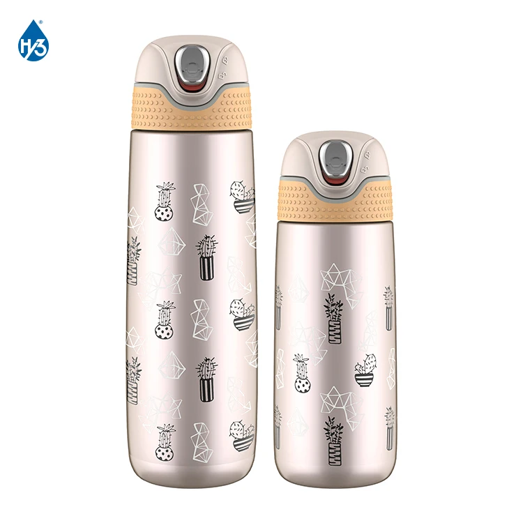 

HY3 420ml 140z vacuum water bottle double walled water bottle air transfer printed flask vacuum stainless steel