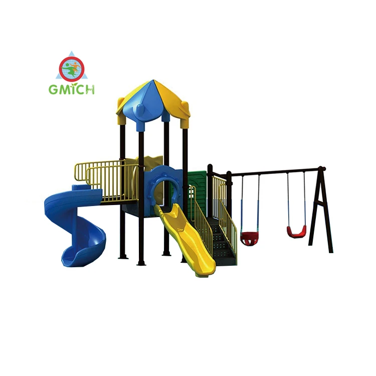 

Outdoor park playground plastic slide and swing outdoor games for sale JMQ-18158B, Colorful