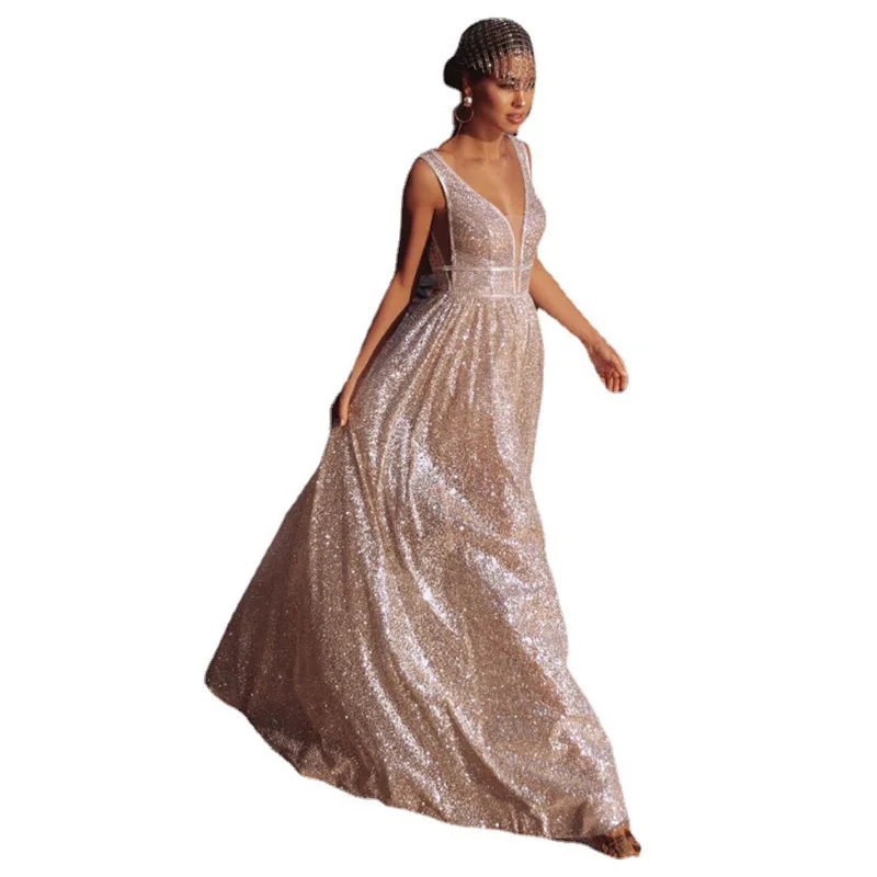 

New shelves Women's bronzing evening dress, Rose gold