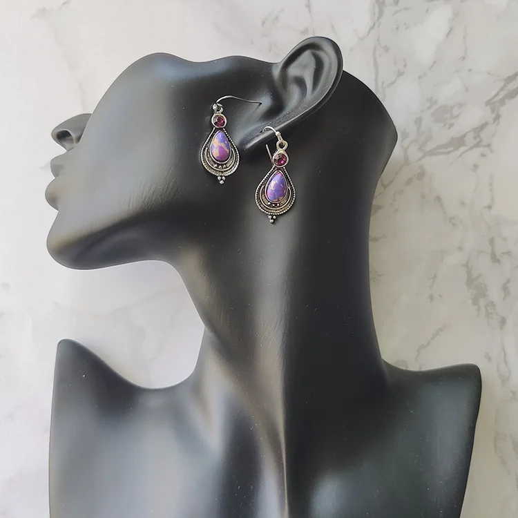 

Vintage Natural Turquoise 925 Silver Hook Earring Women European and American Fashion Amethyst Drop Dangle Earrings, Purple