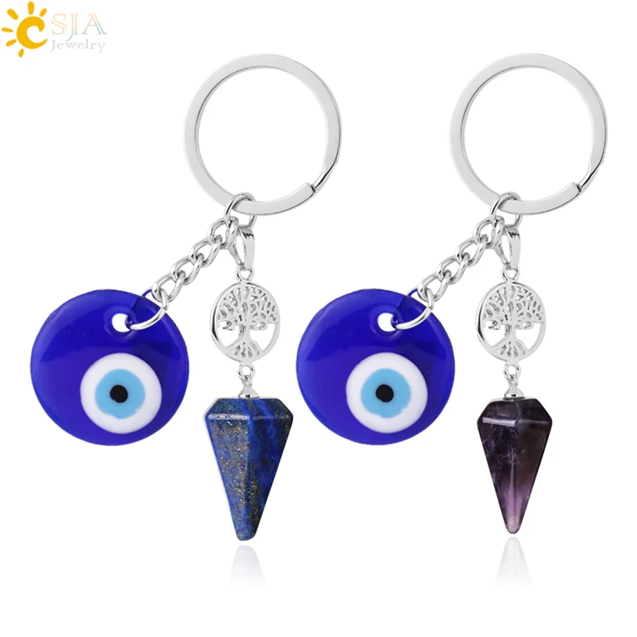 

CSJA 2022 Wholesale natural quartz stone evil eye crystal keychains accessories G938