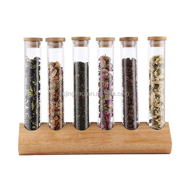 

Creative Wooden Coffee Beans Flower Tea Display Rack Stand Cereals Canister Glass Test Tube sealed Storage Decorative Ornaments, Clear