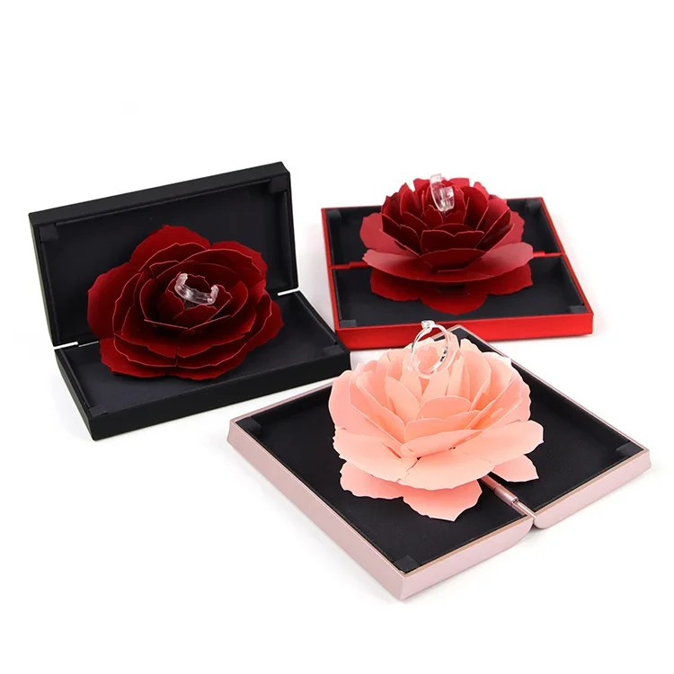 

Q803 Ring Box 3D Rose Ring Holder Ceremony Engagement Wedding Ring Box Uncommon Gift Jewelry Boxes, 4 color