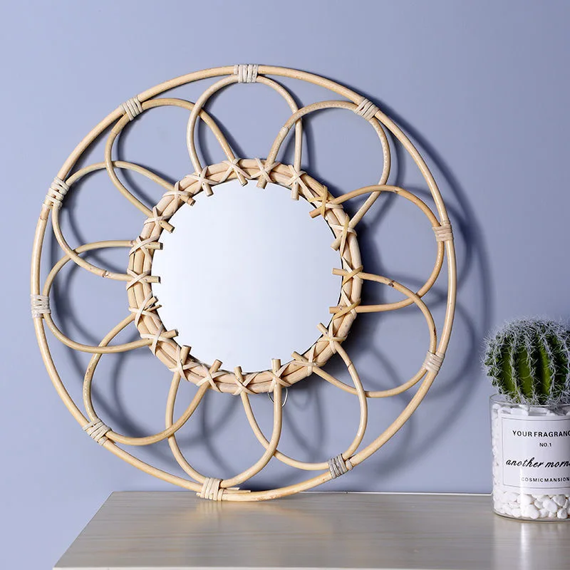 40cm Handmade Rattan Makeup Mirror Creative Art Guest House Porch Wall Decoration Hanging Mirror