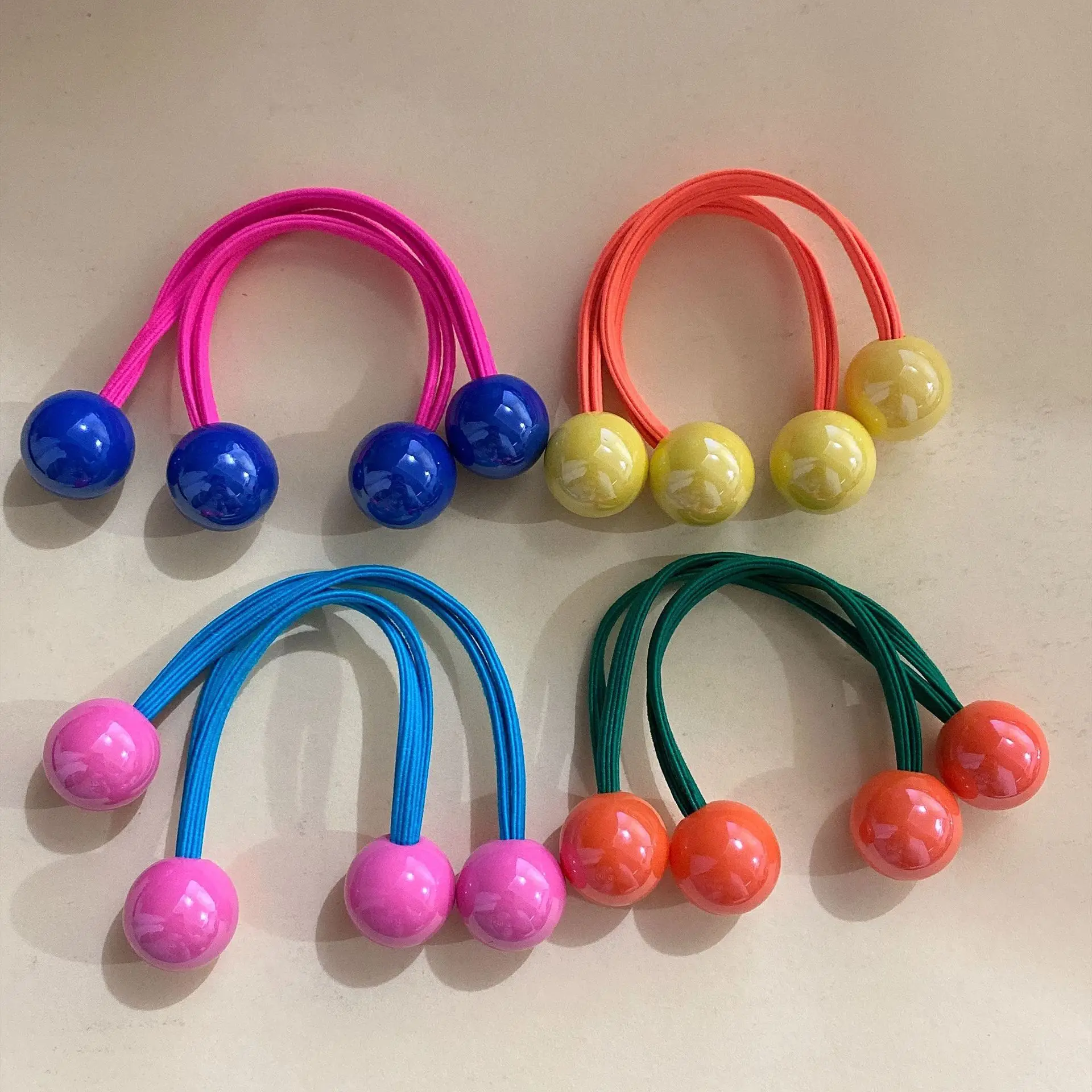 

MIO Colorful Candy Round Beads Hair Rope 2pcs/Set Elastic Hair Tie For Kids Girls Sweet Rubber Band Handmade