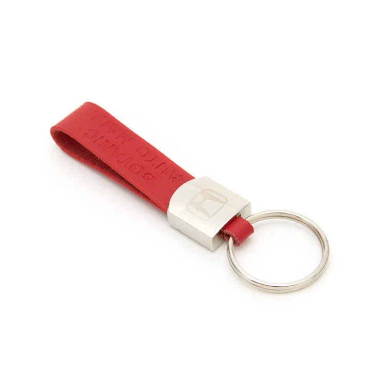 

Customized Promotional Metal Keyring Red Genuine Leather Strap Car Logo Keychain, Picture