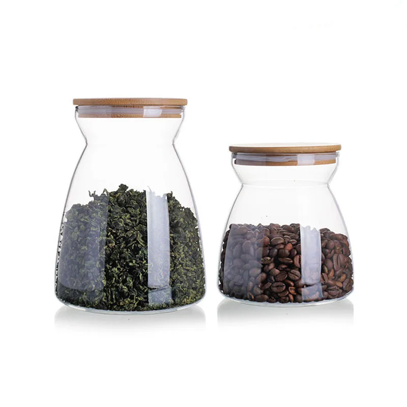 

Food Storage Glass Jars Glass with Bamboo Lid and Silicone Ring, Clear