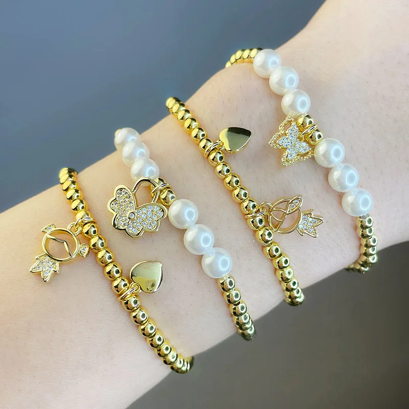 

Pave Chic Cubic Circon Buttertfly Bracelet Couple Pearl Bead Bracelets Jewelry