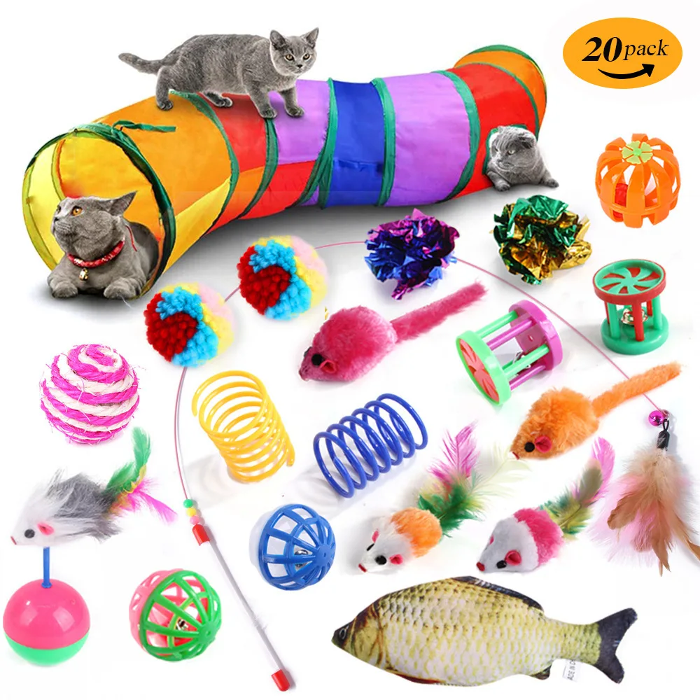 

Geshifeng Amazon Hot Selling 20 Options Cat Toys Mouse Tunnel Rope Ball Spring Fish For Cat, As show