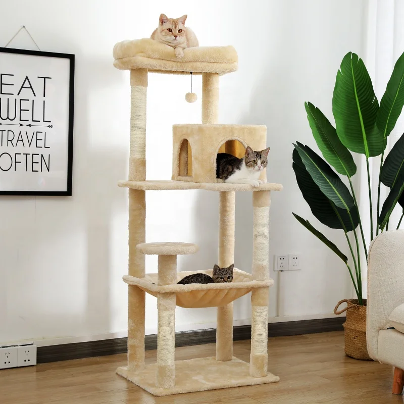 

Modern Large Cat Tree Scratcher Cat Furniture Tree Tower Condo Beige, Gray,beige