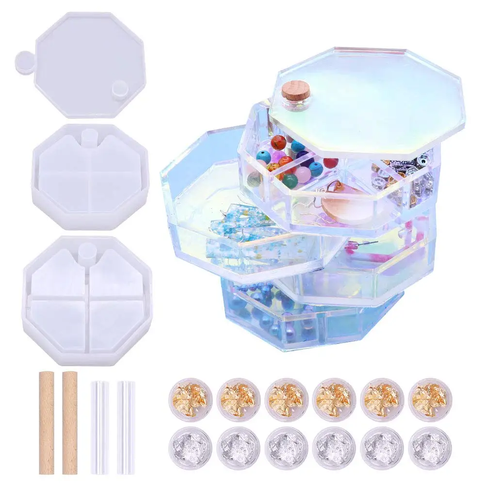 

Rotating Jewelry Box Resin Molds with 4pcs Cear Tube Holder, Making DIY Case for Jewelry, Bracelets, Rings, Necklace, Clear