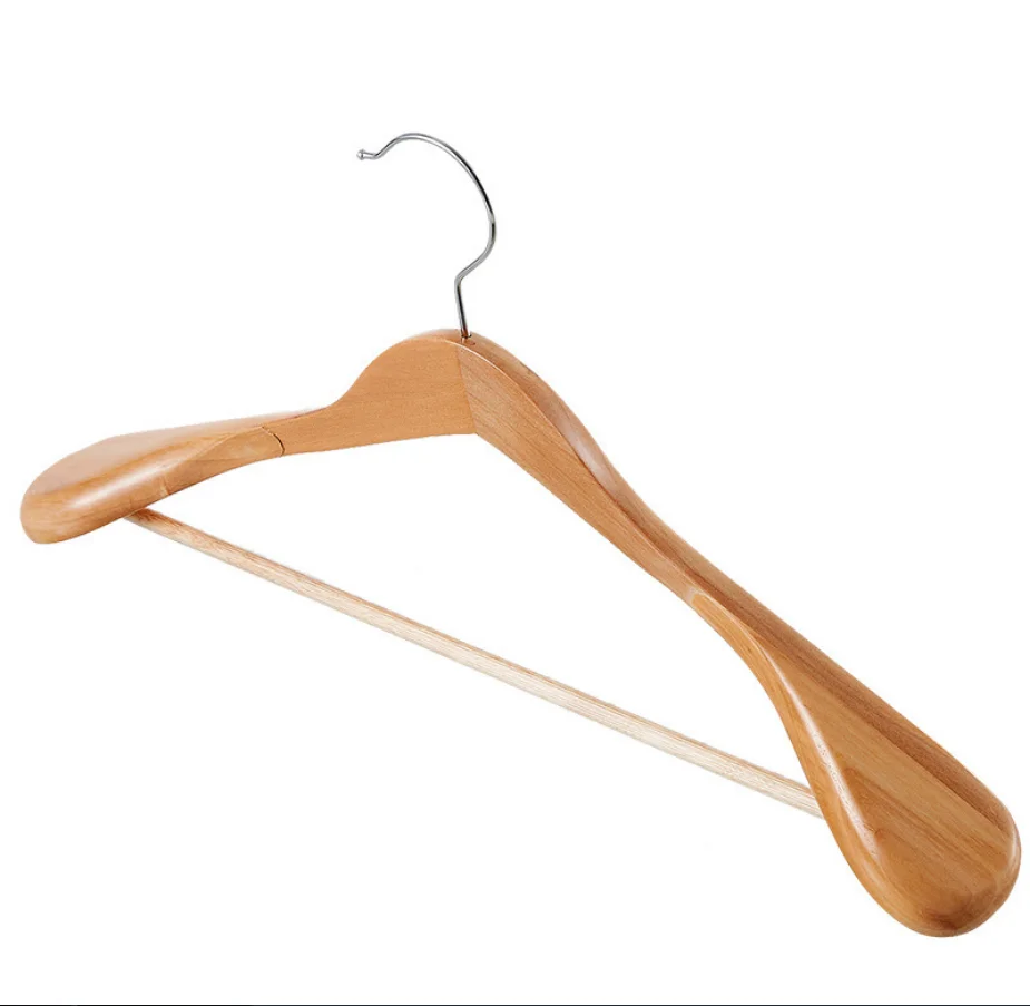 

Adult Non Slip Retro Solid Wood Wide Shoulder Strap Rod Men And Women Hotel Customization Suit Luxury Boutique Hangers