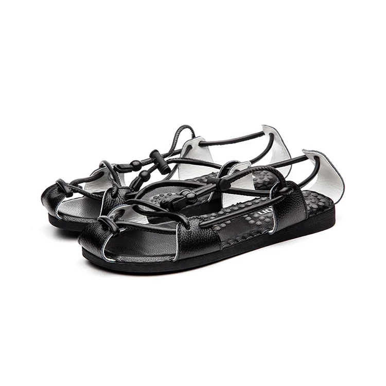 

High Grade Genuine Leather Sandals for Men with Cross Strap Style, Black+white