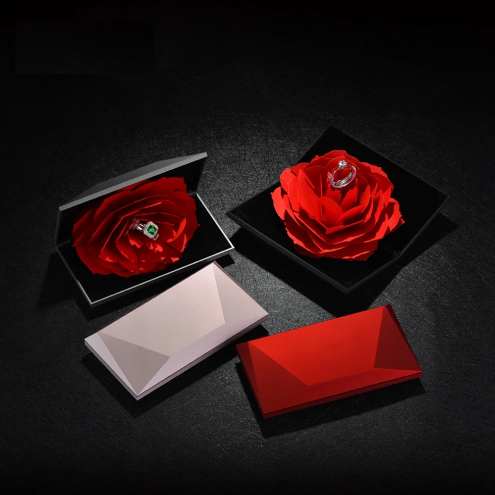 

Valentine'S Day Rotary Rose Ring Gift Box Rose Gold Custom Jewelry Packaging Box, Red black gose gold