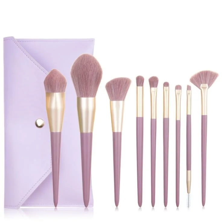 

ZNYBEAUTY Wholesale new beauty tools 9pcs makeup brush set with PU bag wooden handle Luxury brush you can customize your logo
