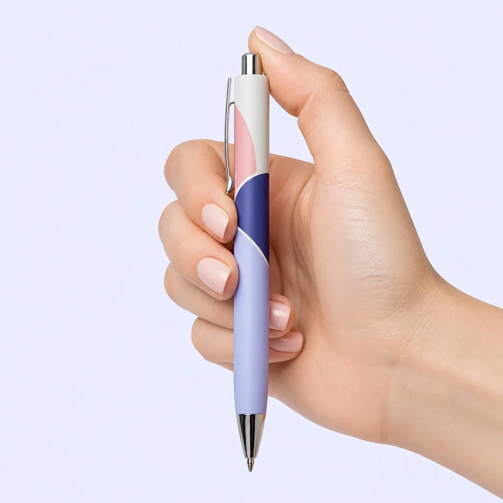 A person presenting a pen with care