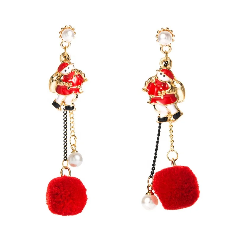 

1 Pair Of Classic Christmas Fashion Long Hairball Women's Pendant Stud Earrings Minimalist Style Ladies Ear Decor Jewelry