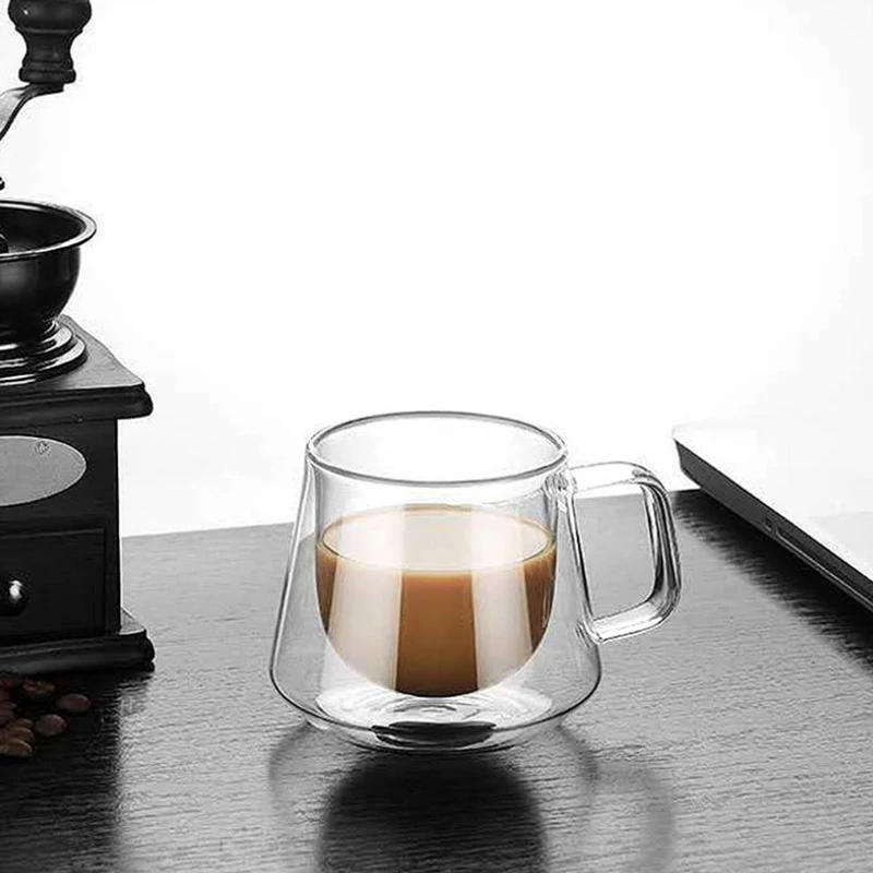 

OEM Factory Custom Espresso New Mugs Glass Milk Cup Borosilicate Glass Coffee With Handle Clear Handmade Glass Cup, Transparent clear