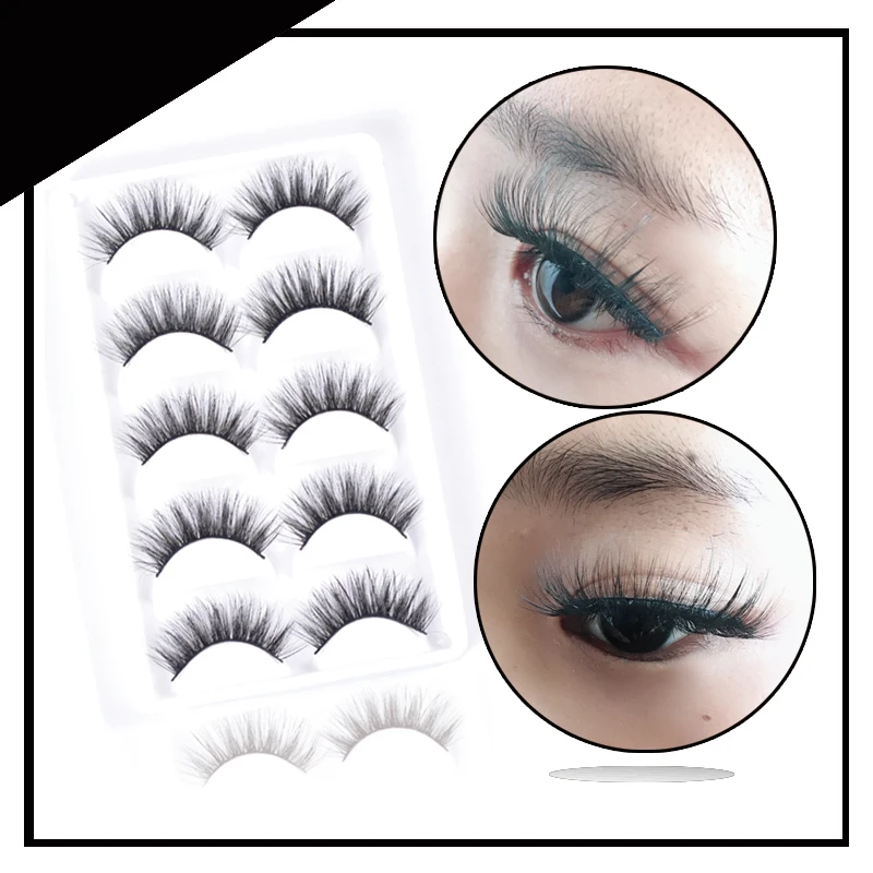 

Top sellers 5 7 pairs 3d faux mink lashes wholesale silk eyelashes natural model private label, Natural black