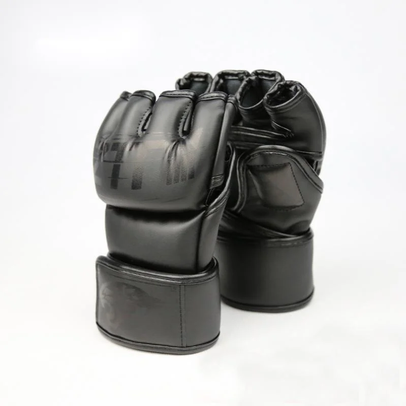 

Low price NEW MMA Finger Boxing PU Leather Coated Boxing gloves for MMA Competition, Black