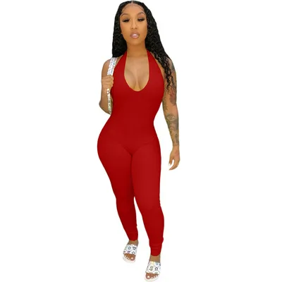 

Summer solid color large size women's wear high waist pile trousers sexy jumpsuit, Picture
