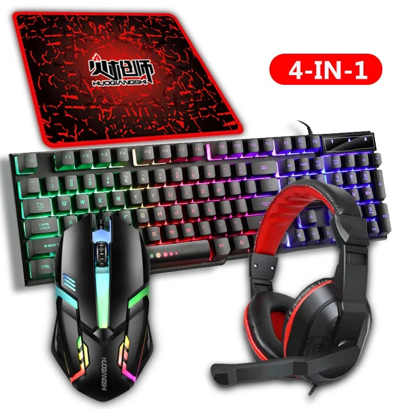 

Huoqiangshi G200 4 in 1 Gaming Keyboard Mouse Pad Headphone Combos Kit 3 Colors LED Illumination Keypads