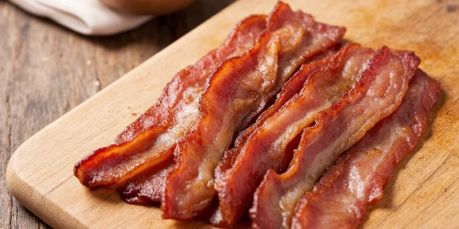 Golden maple bourbon glazed bacon on a wooden board