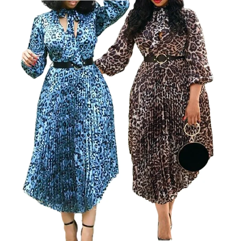 

2022 new autumn design European and American long sleeve printed V neck pleated women maxi dress casual dresses for women
