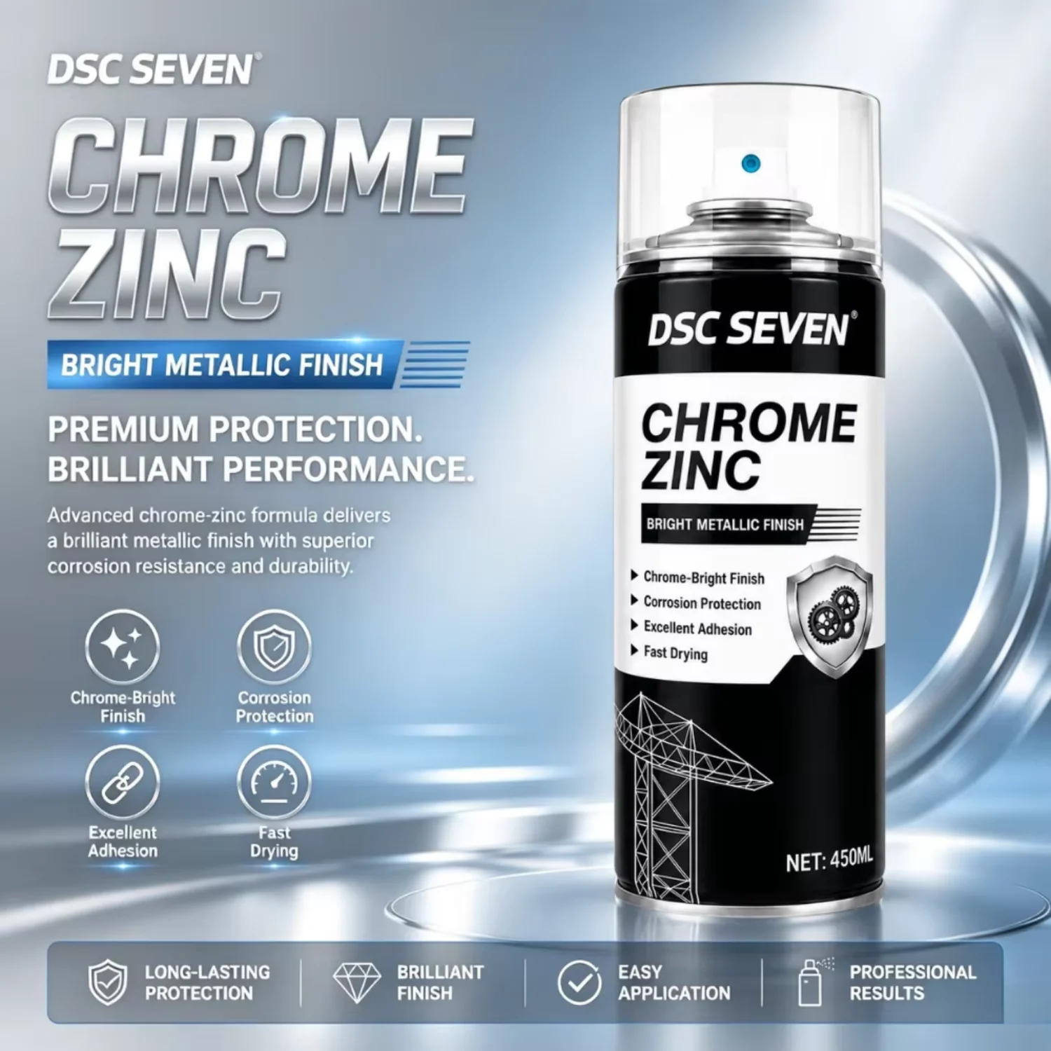 Professional Grade Acrylic Chrome Zinc Coating 400ml Aerosol Spray Paint Industrial Strength Rust Prevention Excellent Adhesion
