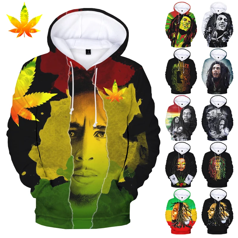 

2022 High Quality Fashion Reggae Music Singer Bob Marley 3D Printed Hoodies for Men Casual Pullover 3D Printing Hoodies From Men