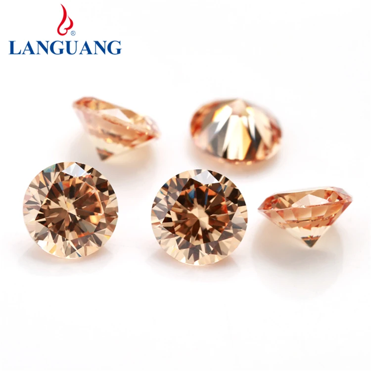 

LanGuang Champagne Round Loose Semi-Precious Size Synthetic Cubic Zirconia Stone For Jewelry Rings Earrings Necklace Setting, Picture