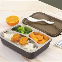 

LULA 3 Compartments Kids 304 Stainless Steel Leakproof Bento Lunch Box Tiffin Box for Office Hot Food with Removable Tray